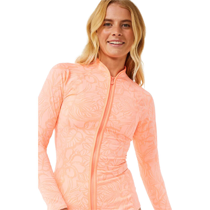 2024 Rip Curl Womens Sun Chaser Long Sleeve Zip Rash Vest 16EWRV - Coral